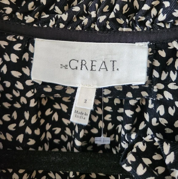 The GREAT. venetian corduroy black long Sleeve Leaf Print boho cottage M - Picture 4 of 13